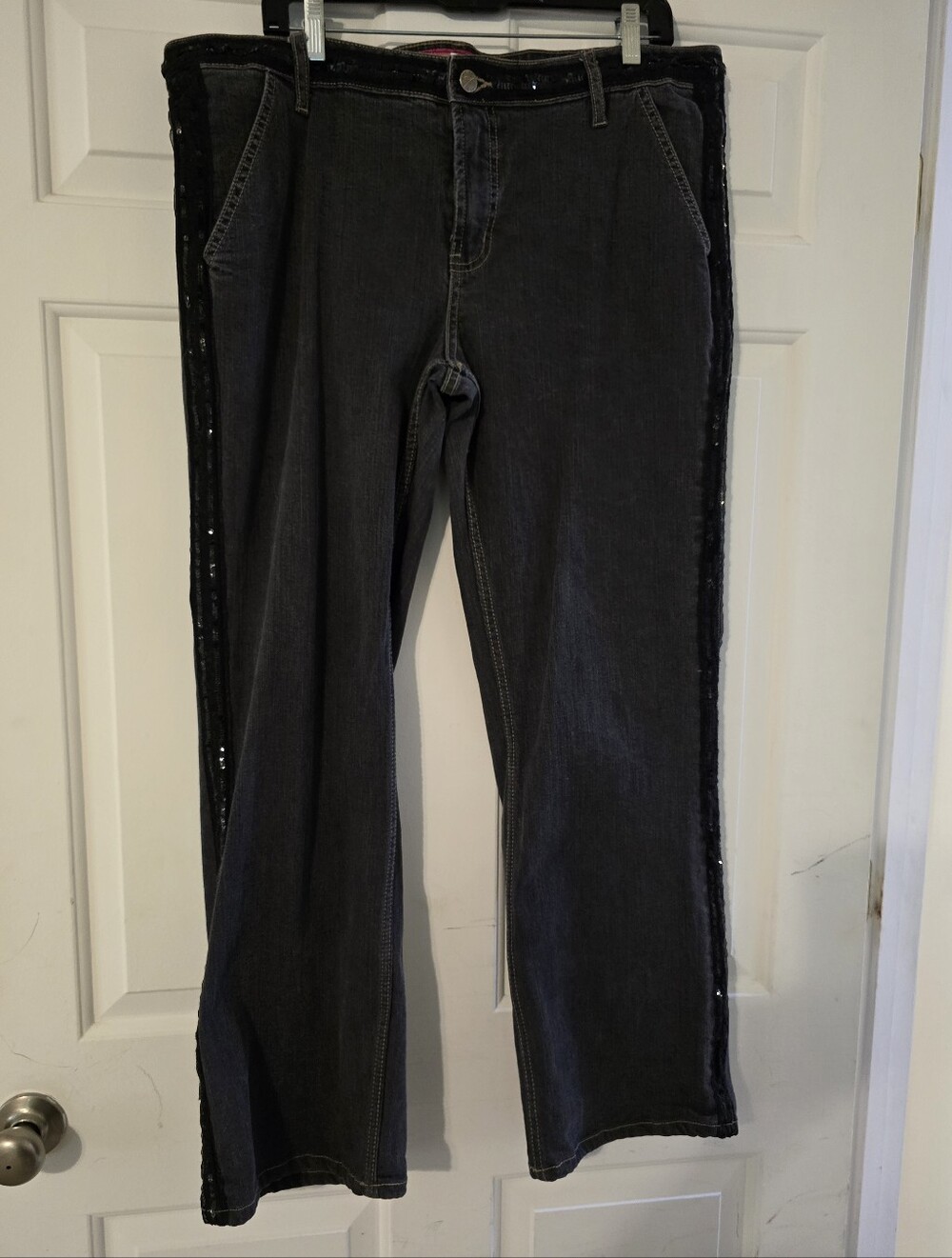 Truly Me Black Wide-Leg Jeans with Sequin Side Trim